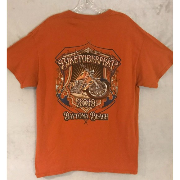 Biketoberfest 2019 Daytona Beach Large T-Shirt Orange Biker Motorcycle Graphic L - Picture 1 of 6